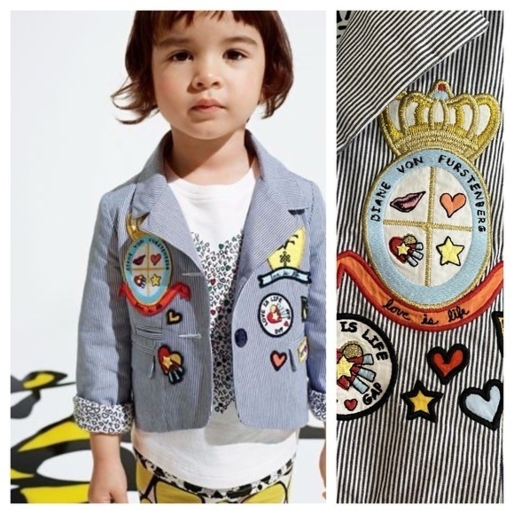 Diane von Furstenberg X Gap Kids Blue Striped Blazer with Patches Medium